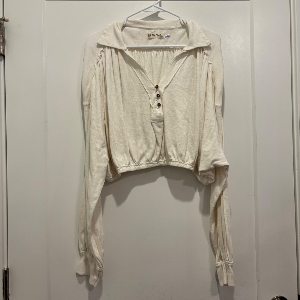 We The Free Free People Ivory Cropped Henley Long Sleeve Top Small